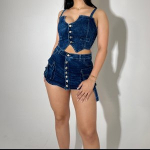 Falda-short full botones y top en V